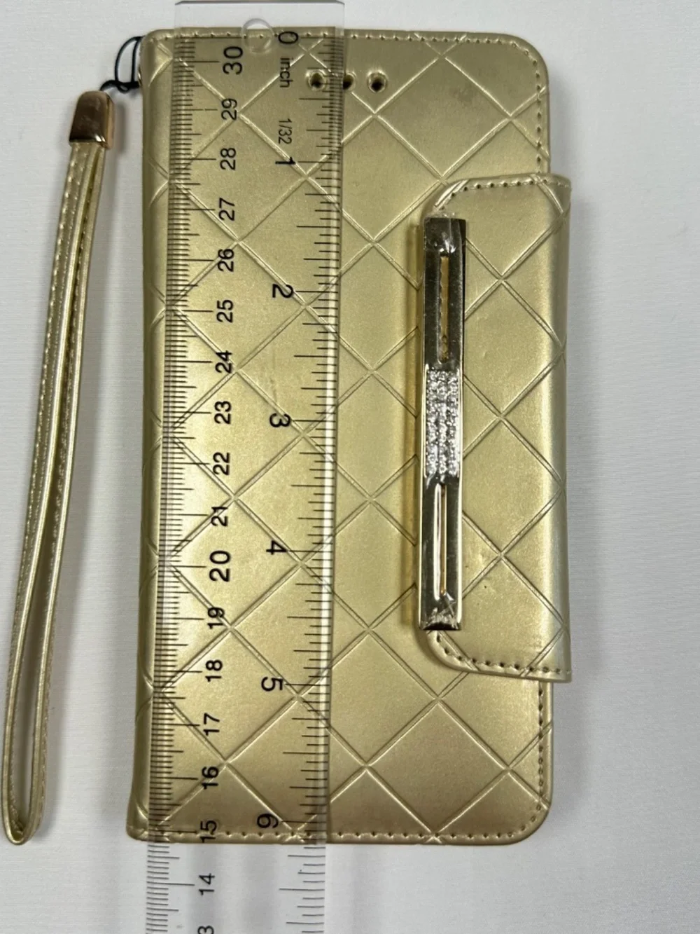 Gold Colored Cell Phone Case Wristlet Credit Card slot Jeweled Cover w/Screen